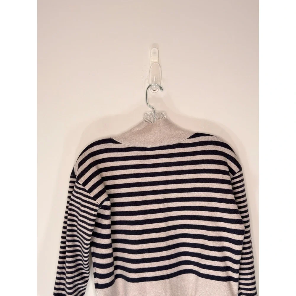 Maeve Sweater Mock Neck Sweater Tan Blue Striped Casual Knit‎ Stretch Cozy XXS